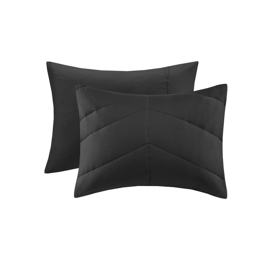 Black Twin Microfiber Reversible Chevron Comforter Set