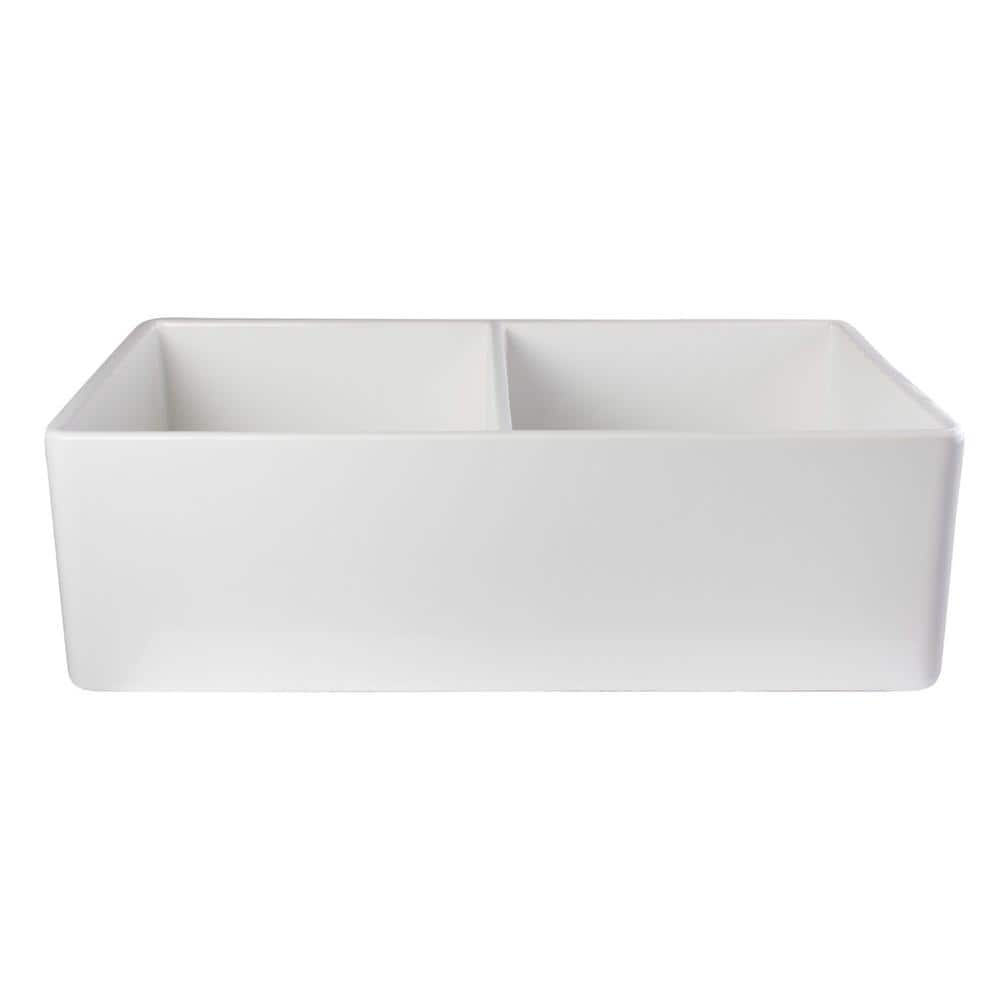 White 32.75'' Double Bowl Fireclay Farmhouse Kitchen Sink