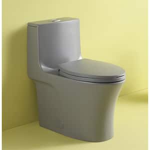 One-Piece Toilet 1.1 GPF/1.6 GPF Dual Flush Elongated Toilet with Soft Closing Seat in Light Grey