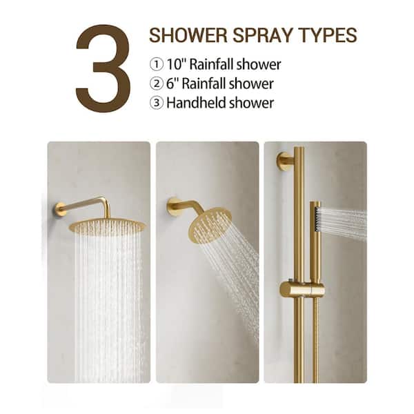 YAWWALK 3-Spray Wall Mounted 10 and 6 in. Dual Shower Head and