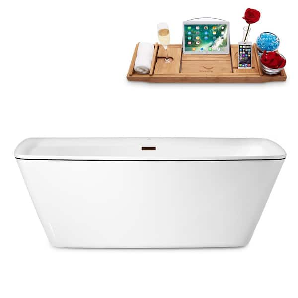 Streamline 59 in. Acrylic Flatbottom Non-Whirlpool Bathtub in Glossy White with Matte Oil Rubbed Bronze Drain and Overflow Cover