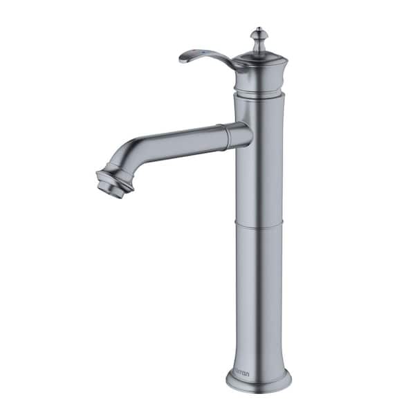 Karran Vineyard Single Handle Single Hole Vessel Bathroom Faucet with Matching Pop-Up Drain in Stainless Steel