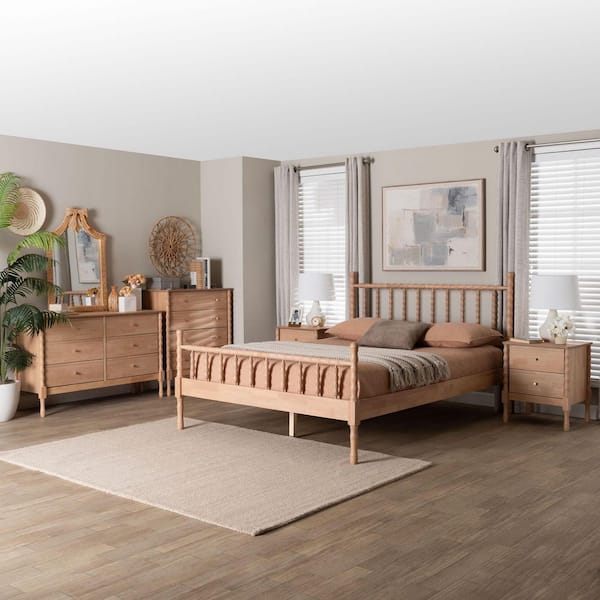 Laurent 5-Piece Beech Brown Wood Queen Bedroom Set