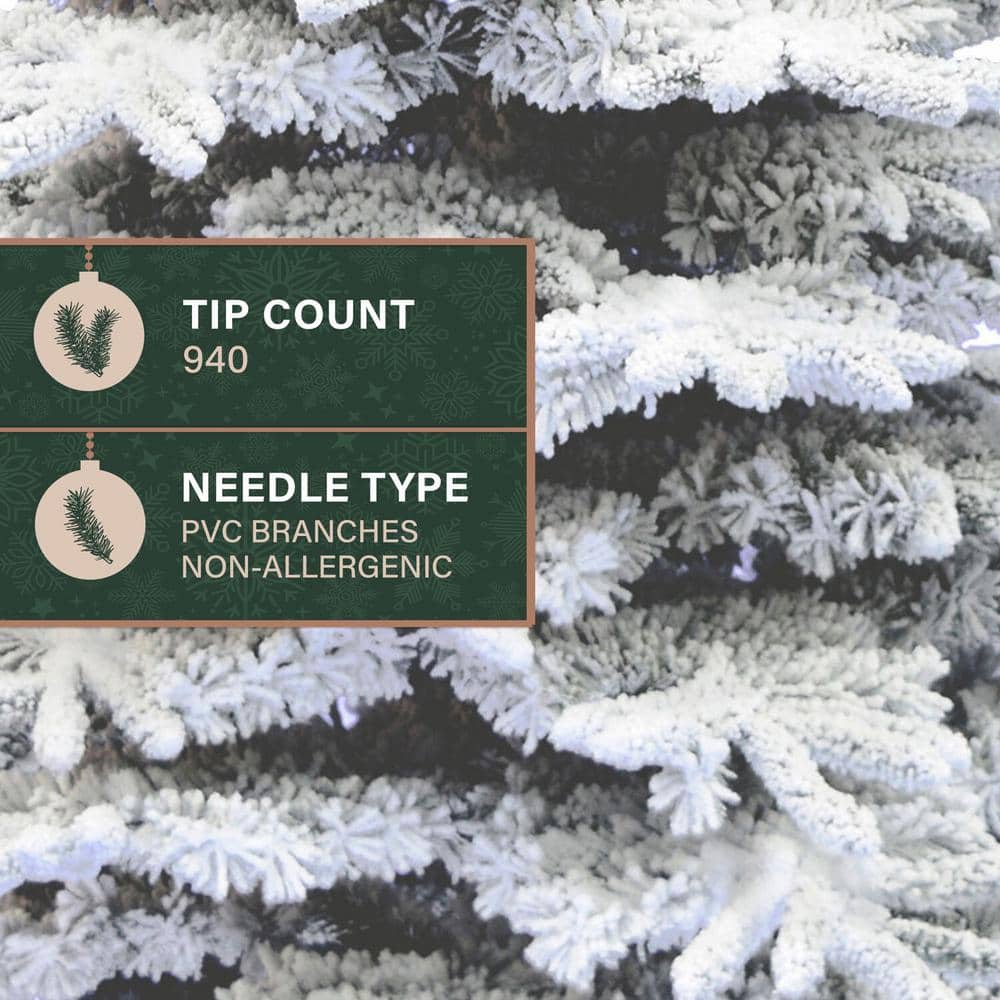 6.5 ft Flocked Pine Valley Artificial Christmas Tree with Snow Finish