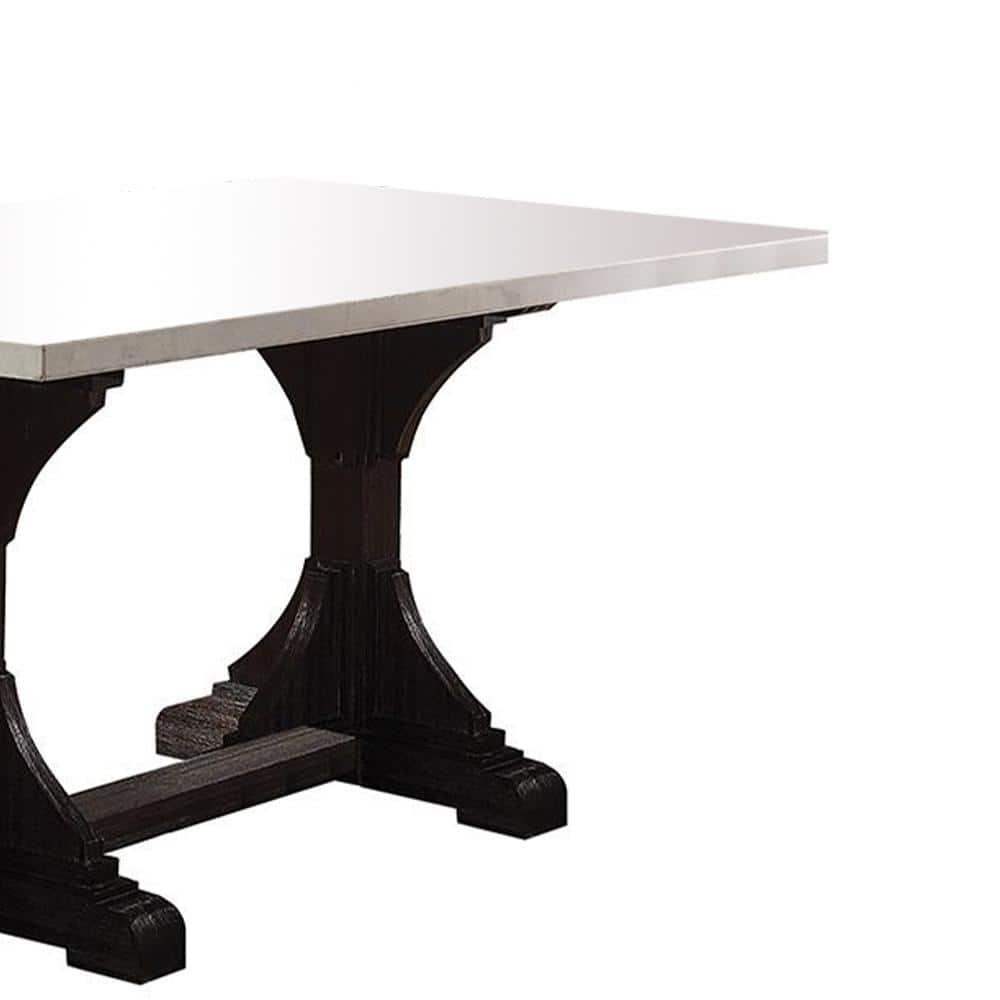 Transitional Reclaimed Wood & White Marble Dining Table, Weathered Espresso