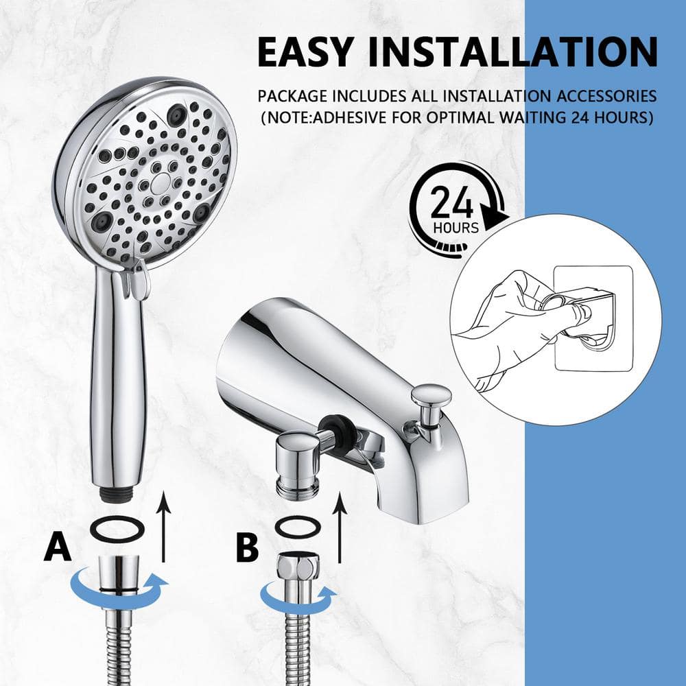 Chrome Wall Mounted Handheld Tub Spout with Diverter