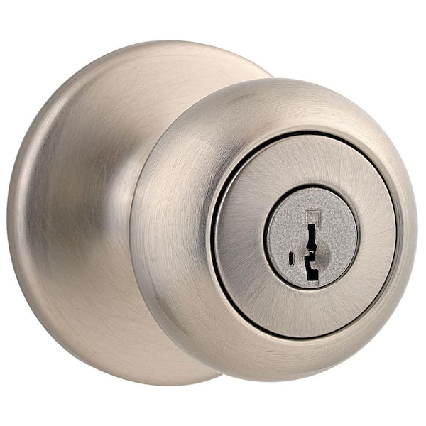 Kwikset Cove Satin Nickel Keyed Entry Door Knob Featuring SmartKey Security