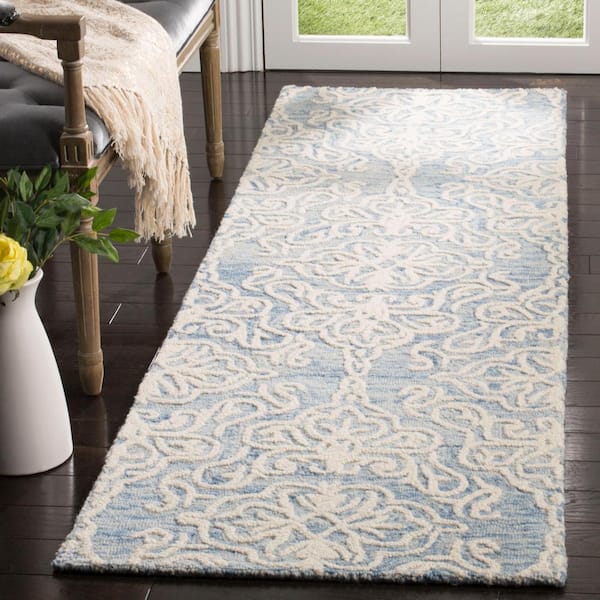 Blossom Blue/Ivory 2 ft. x 6 ft. Floral Damask Geometric Runner Rug