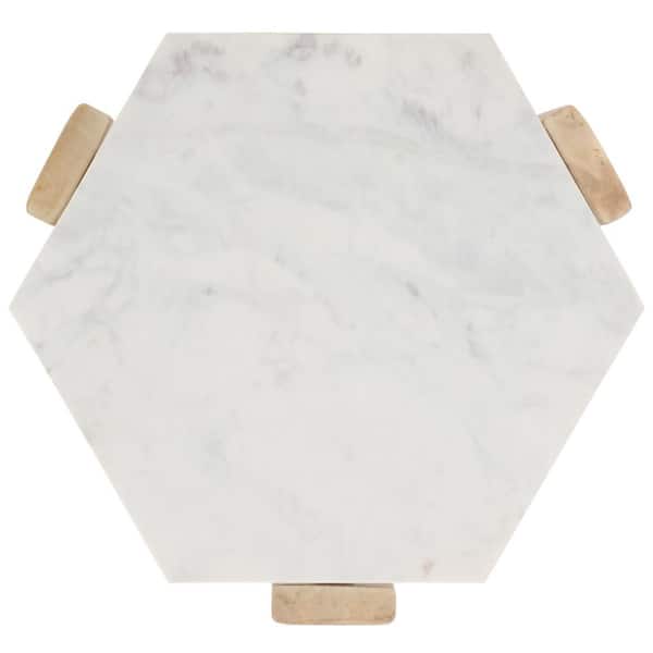 SAFAVIEH Pisa 16 in. White/Natural Hexagon Marble End Table