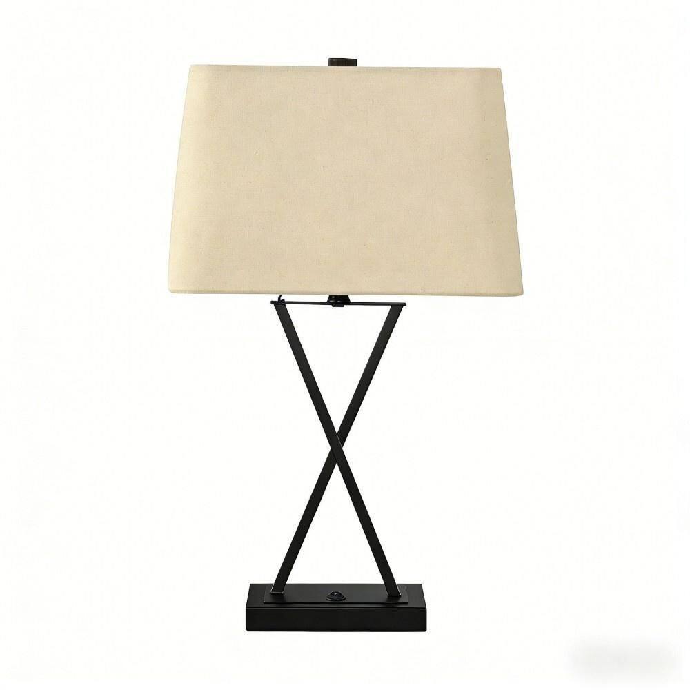 24 in. Black Metal Table Lamp with Beige Linen Rectangular Shade and Built-in USB Port for Living Room, Bedroom, Office price history on PriceWatchPro