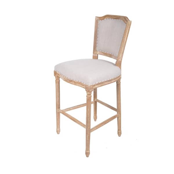 Best Quality Furniture Iris 29 in. H. Beige Linen Fabric High Back Wood Bar Stool With Rustic Oak Finish (Set of 1)