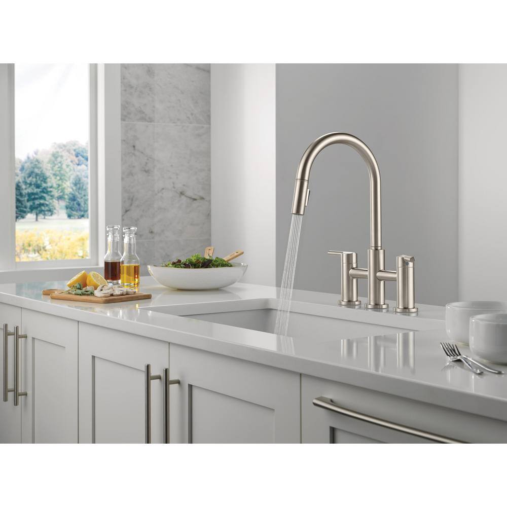 Stainless Steel Dual Handle Pull-Down Kitchen Faucet