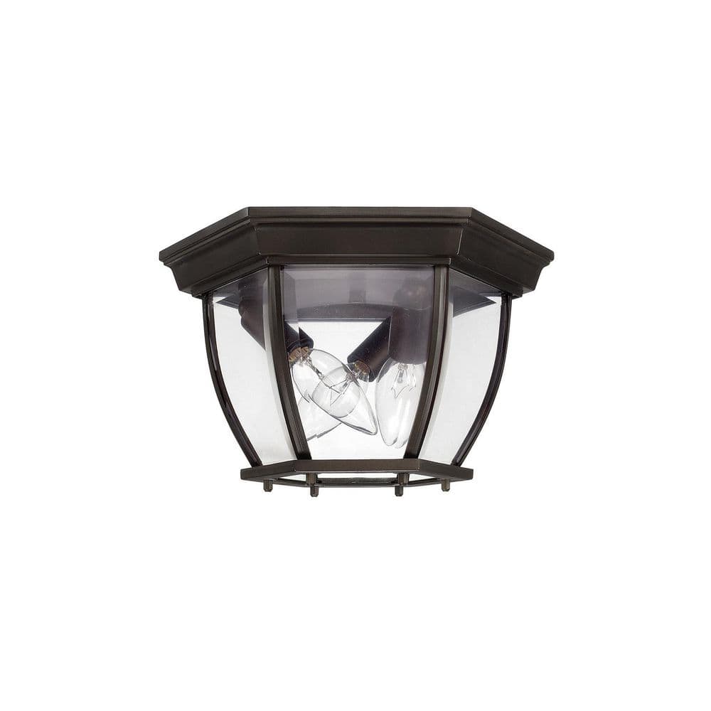 Outdoor 11 in. W x 7 in. H 3-Light Old Bronze Outdoor Flush Mount Light with Clear Beveled Glass price history on PriceWatchPro