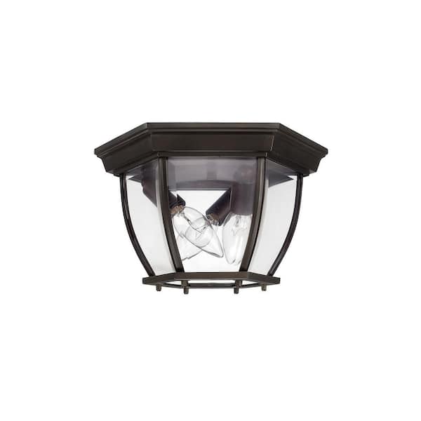 Capital Lighting Fixture Company Outdoor 11 in. W x 7 in. H 3-Light Old Bronze Outdoor Flush Mount Light with Clear Beveled Glass