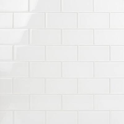 Contempo Bright White 3 in. x 6 in. x 8 mm Polished Glass Subway Floor and Wall Tile (32 pieces 4 sq.ft./Box)