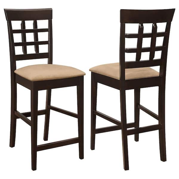 Coaster Gabriel 24 in. Cappuccino and Tan Wheat Back Bar Stools with Fabric Seat (Set of 2)