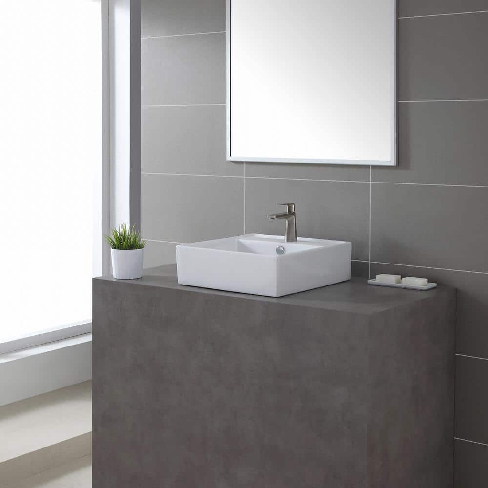 Modern Square White Ceramic Vessel Bathroom Sink, 18.5"