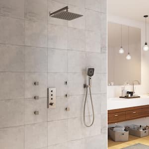 Thermostatic 3-Spray 12 in. Dual Wall Mount Fixed and Handheld Shower Head 1.8 GPM with 6 Body Jets in Brushed Nickel