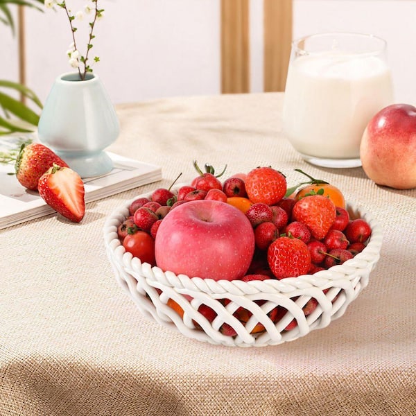 ★Vtg★Fruit Bowl Ceramic Fruit white Bowl for Kitchen Counter, 9.7 in Decorative