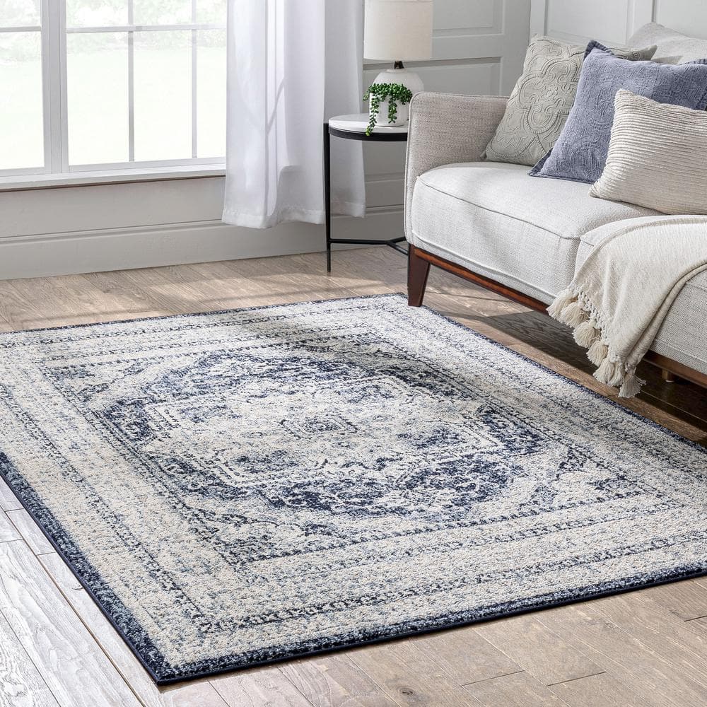 Blue 8' x 10' Reversible Oriental Synthetic Rug