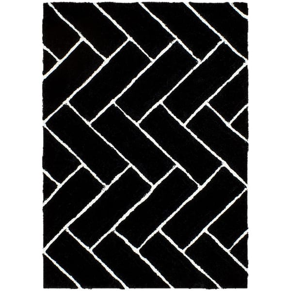 3D Shaggy Black Brick 8 ft. x 10 ft. Polyester Area Rug