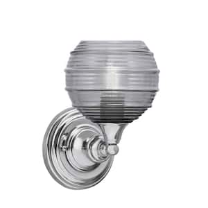 Fulton 1-Light Chrome Wall Sconce 6 in. Smoke Ribbed Glass