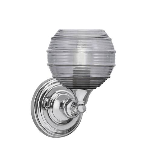 Fulton 1-Light Chrome Wall Sconce 6 in. Smoke Ribbed Glass Home