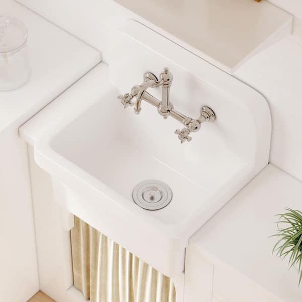 Eridanus Mason 8 Gal. 16 in. D x 21 in. W Wall Mount Laundry/Utility Sink in Crisp White with Basket Strainer