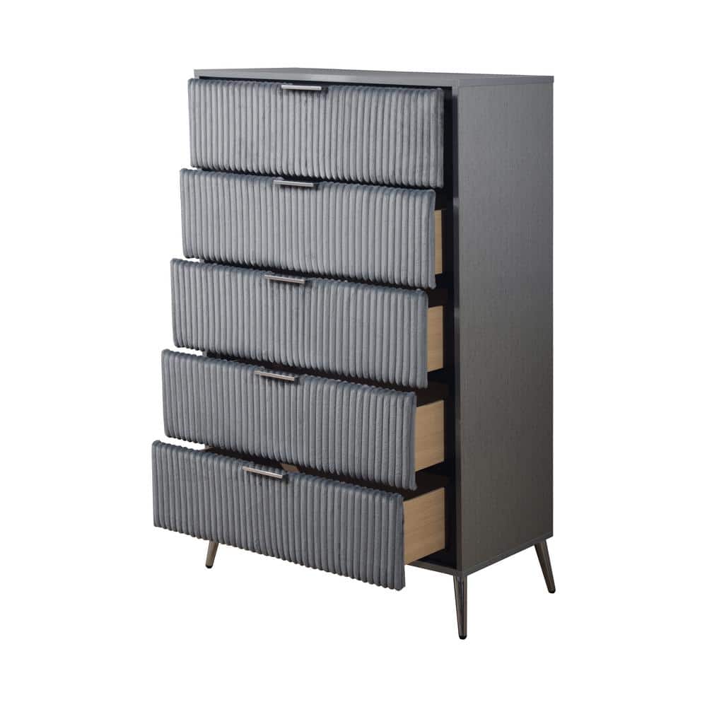 Gray Contemporary 5-Drawer Chest with Dovetail Drawer