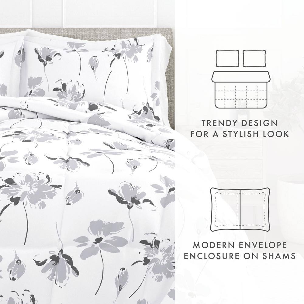 King Light Gray Microfiber Down Alternative Comforter Set