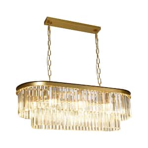 31 in. Gold Linear Crystal Chandelier for Kitchen, 8-Light Adjustable Luxury Rectangular Pendant Light (Bulbs Included)