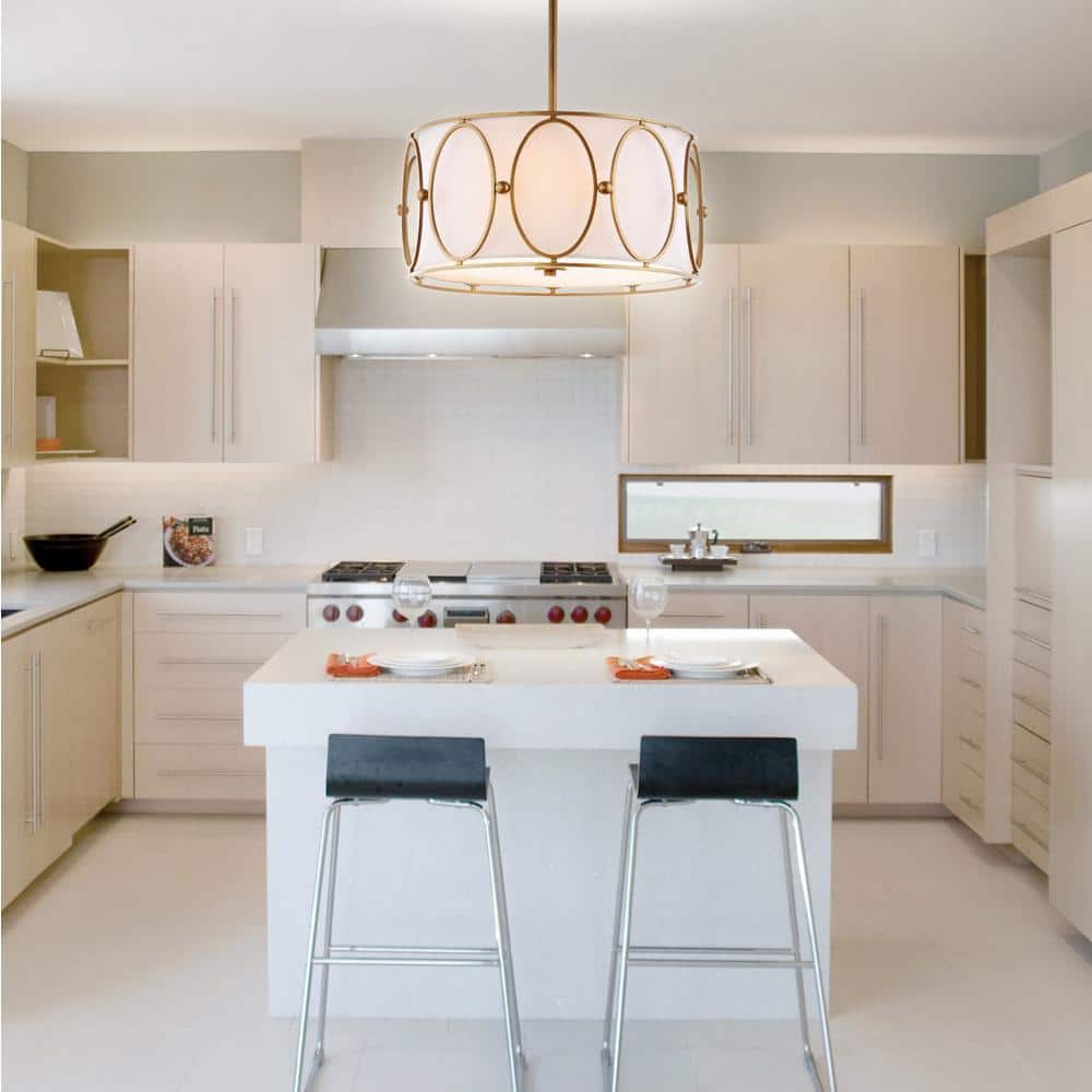 Violetta 3-Light Gold Metal LED Pendant with Linen Shade
