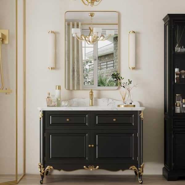 30 in. W x 40 in. H Large Modern Rectangle Stainless Steel Wall Mirror Bathroom Mirror Vanity Mirror in Brushed Gold