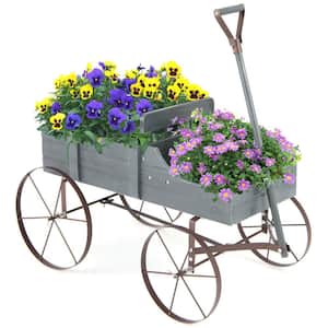 24 in. x 24.5 in x 13.5 in. Indoor/Outdoor Gray Wooden Garden Flower Planter Wagon Plant Bed with Wheel Garden Yard