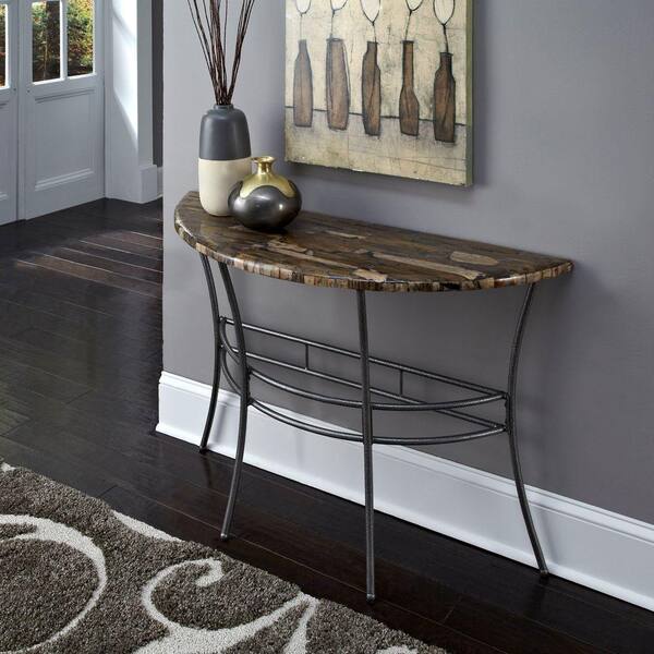 Home Styles Turn to Stone Petrified Wood and Gray Metal Console Table