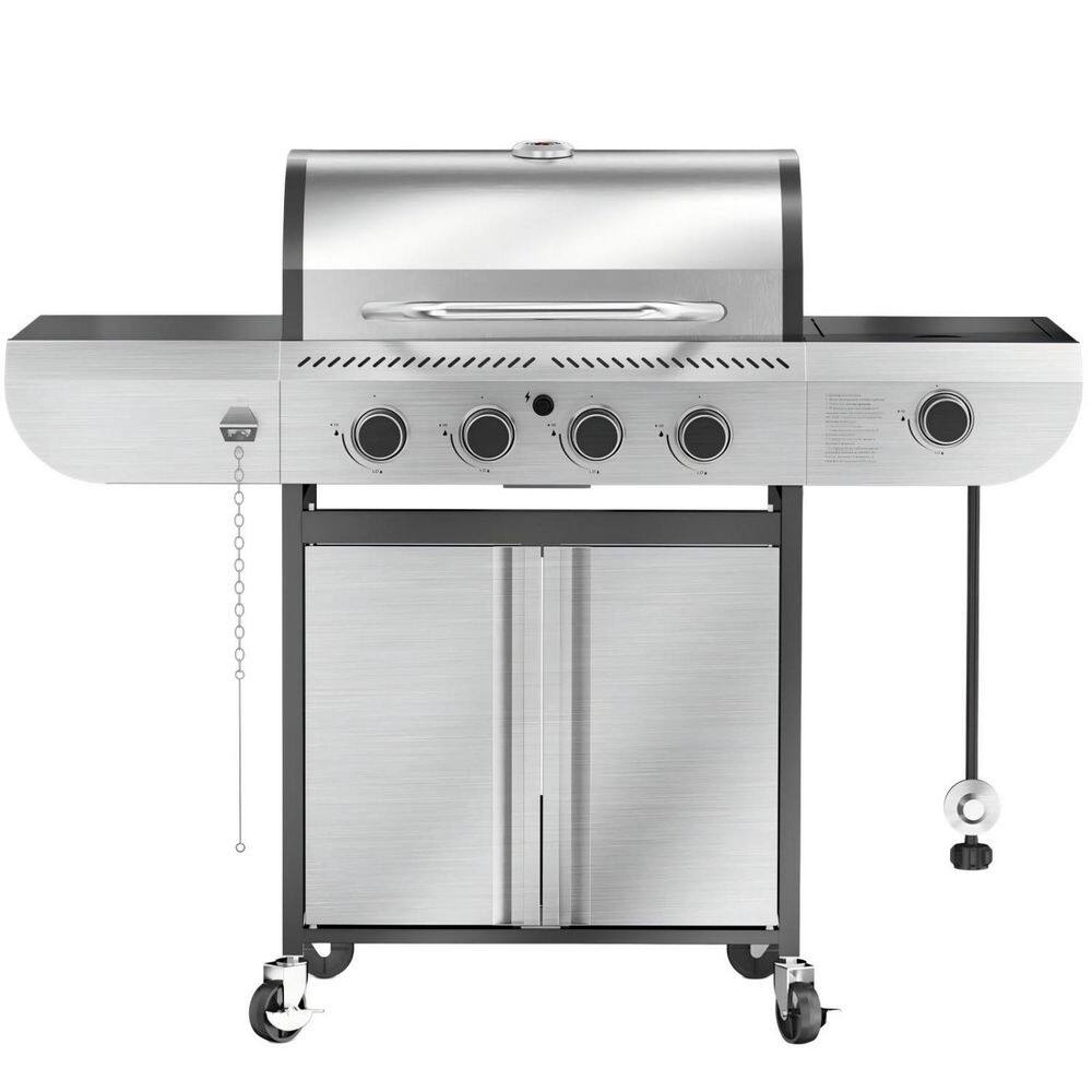 4-Burner Propane Gas Grill in Black with Side Burner and Swivel Wheels price history on PriceWatchPro