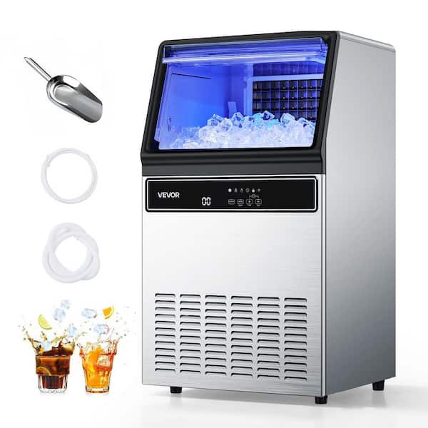 VEVOR Commercial Ice Maker 130 lbs./24 in. H Full Size Cubes Freestanding Ice Maker Machine with 33 lbs. Storage in Silver