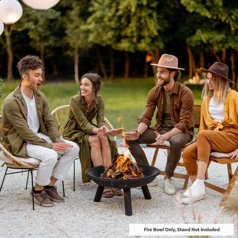 Black Round Metal Fire Pit Bowl for Wood Burning, 24 Inches