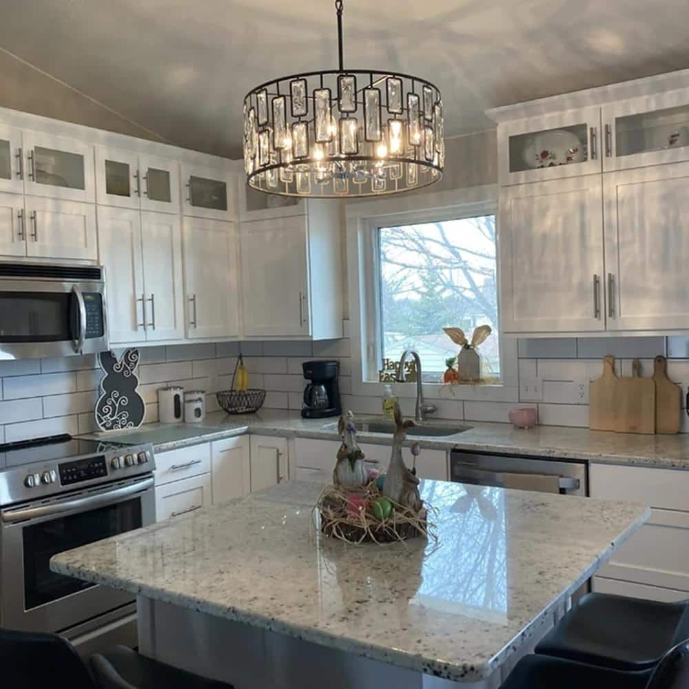 Black and Chrome Crystal Drum Chandelier with Faceted Accents
