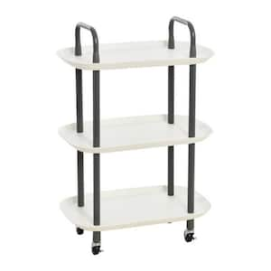 Modern White and Dark Grey Plastic and Metal 3-Tier Trolley with 4-Locking Casters