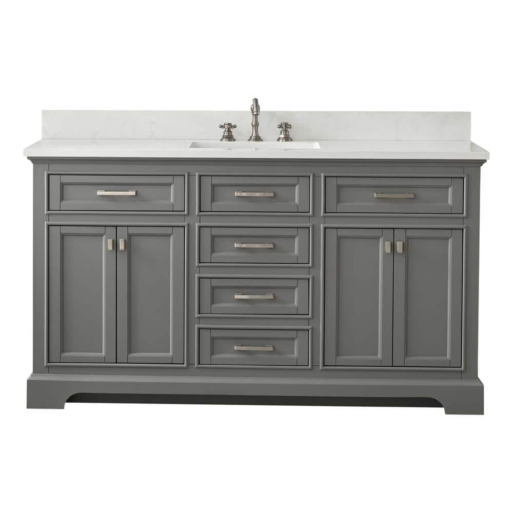 Design Element Milano 60 in. W x 22 in. D Bath Vanity in Gray with Quartz Vanity Top in White with White Basin -  ML-60S-GY