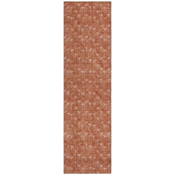 HomeRoots Terracotta 2 ft. x 8 ft. Geometric Indoor / Outdoor Area Rug