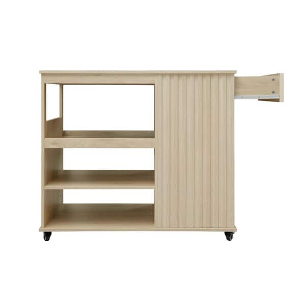 Natural Wood Tabletop 39 in. W Kitchen Island on 5 Wheels with 2 Rows of Wine Racks and 1 Drawer