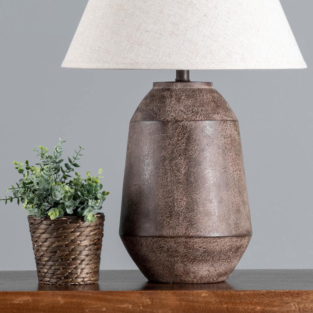 Rustic Brown Resin Table Lamp with White Fabric Shade