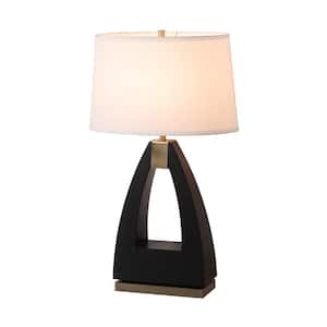 Trina 30in. Weathered Brass LED Table Lamp for Living Room with White Linen Shade