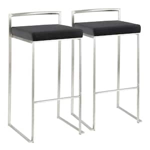 Fuji 30 in. Stainless Steel Stackable Bar Stool with Black Velvet Cushion (Set of 2)