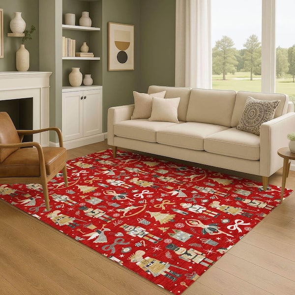 Mayfield Premium Machine Washable Abstract AMF1827 Red 3 ft. x 4 ft. Area Rug