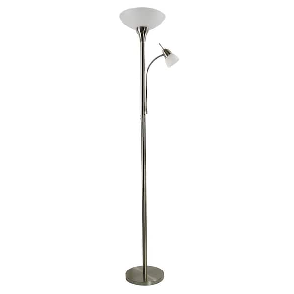 Vision 72 in. Satin Nickel LED Floor Lamp with Adjustable Reading Light  VLED1506F - The Home Depot
