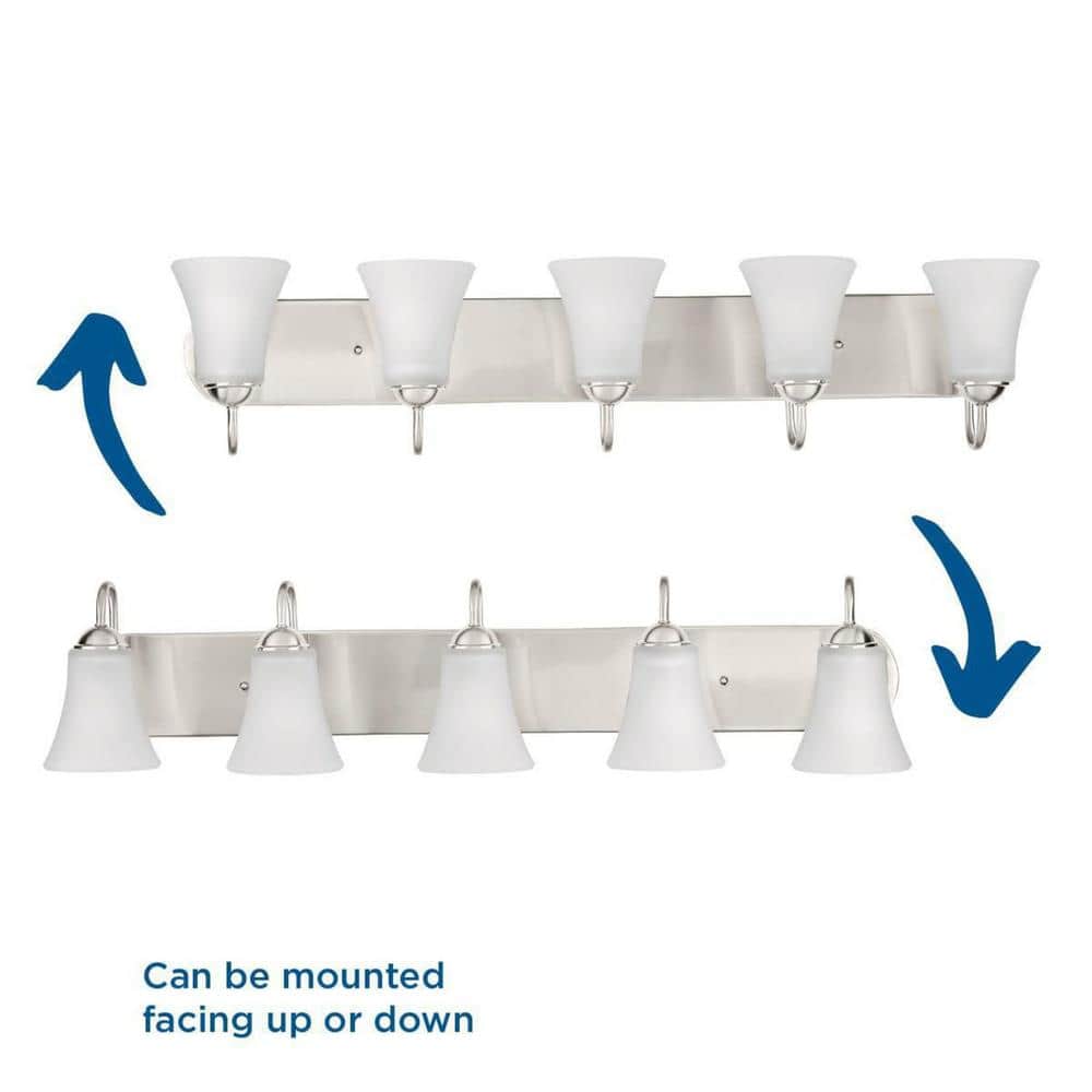 Classic Brushed Nickel 5-Light Bath Vanity with Etched Glass Shades