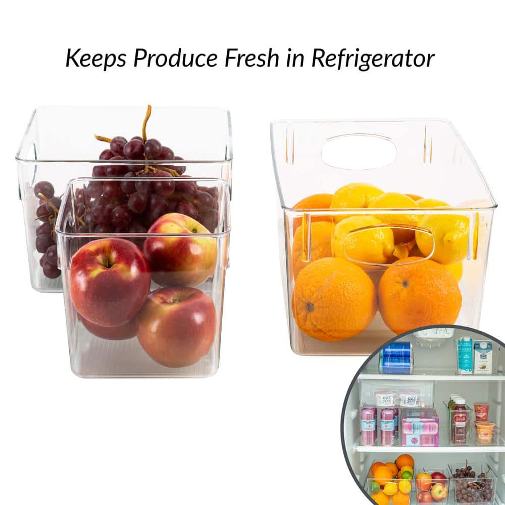 Clear Small Square Plastic Storage Bin with Cut-Out Handles